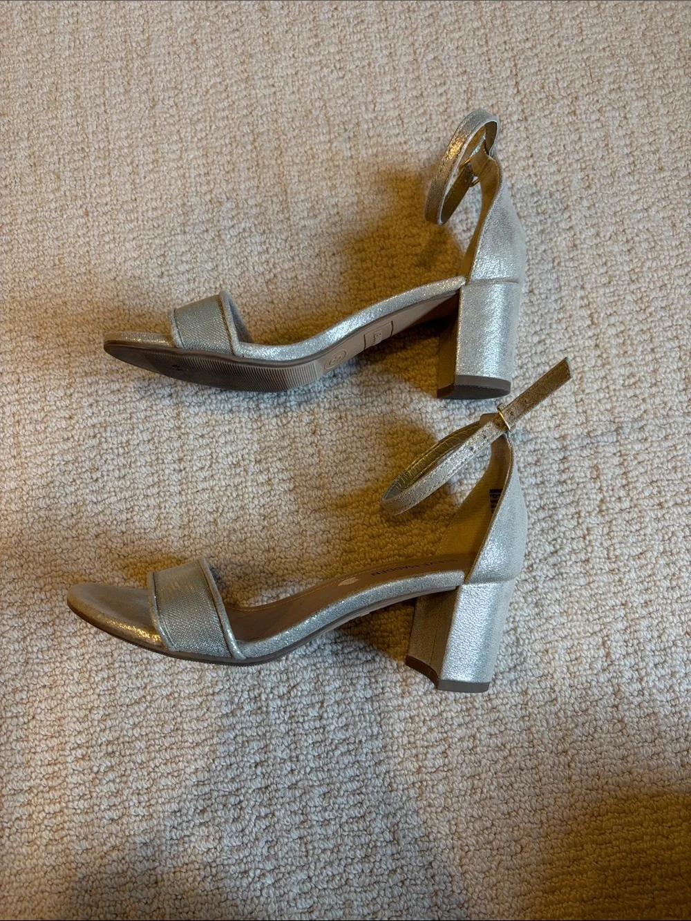 Steve Madden Metallic Gold Block Heel Ankle-Strap Sandals